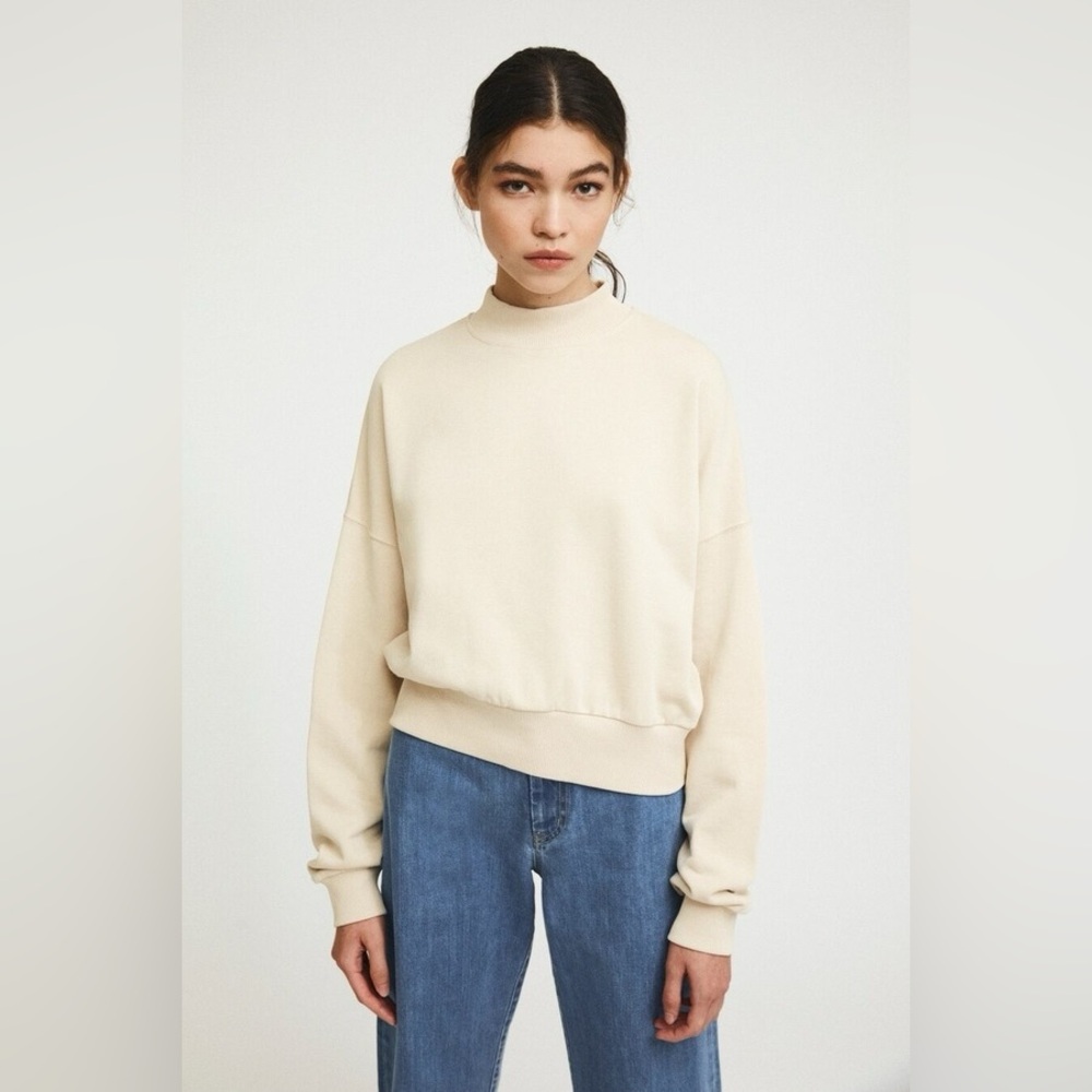 Rita Row Pia Organic Cotton Sweater - Cropped Cream Mock Neck